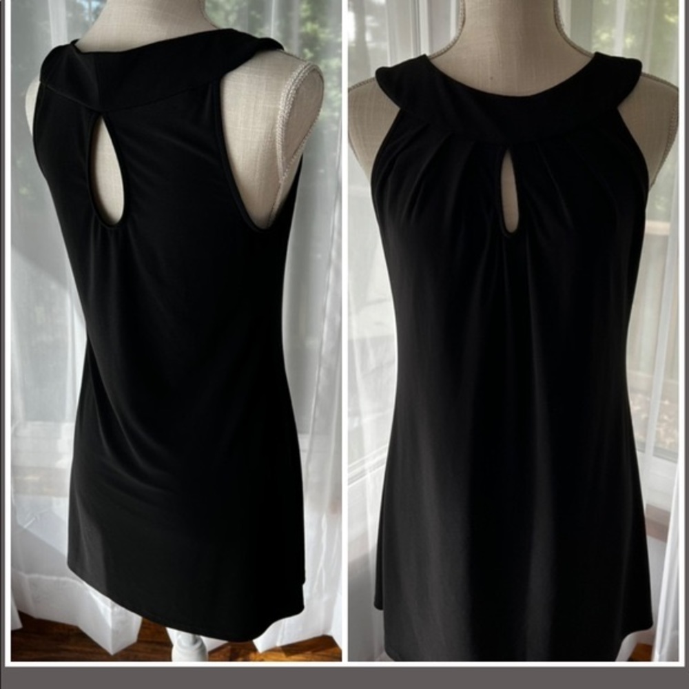 White House Black Market Sleeveless Top Keyhole Front and Back Black Sz S - Picture 2 of 16